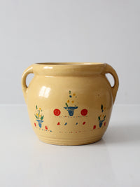 vintage yellow ceramic cookie jar vase with floral design