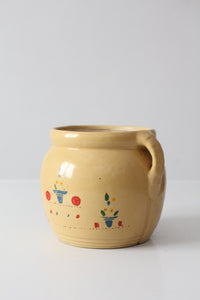 vintage yellow ceramic cookie jar vase with floral design
