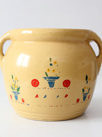 vintage yellow ceramic cookie jar vase with floral design