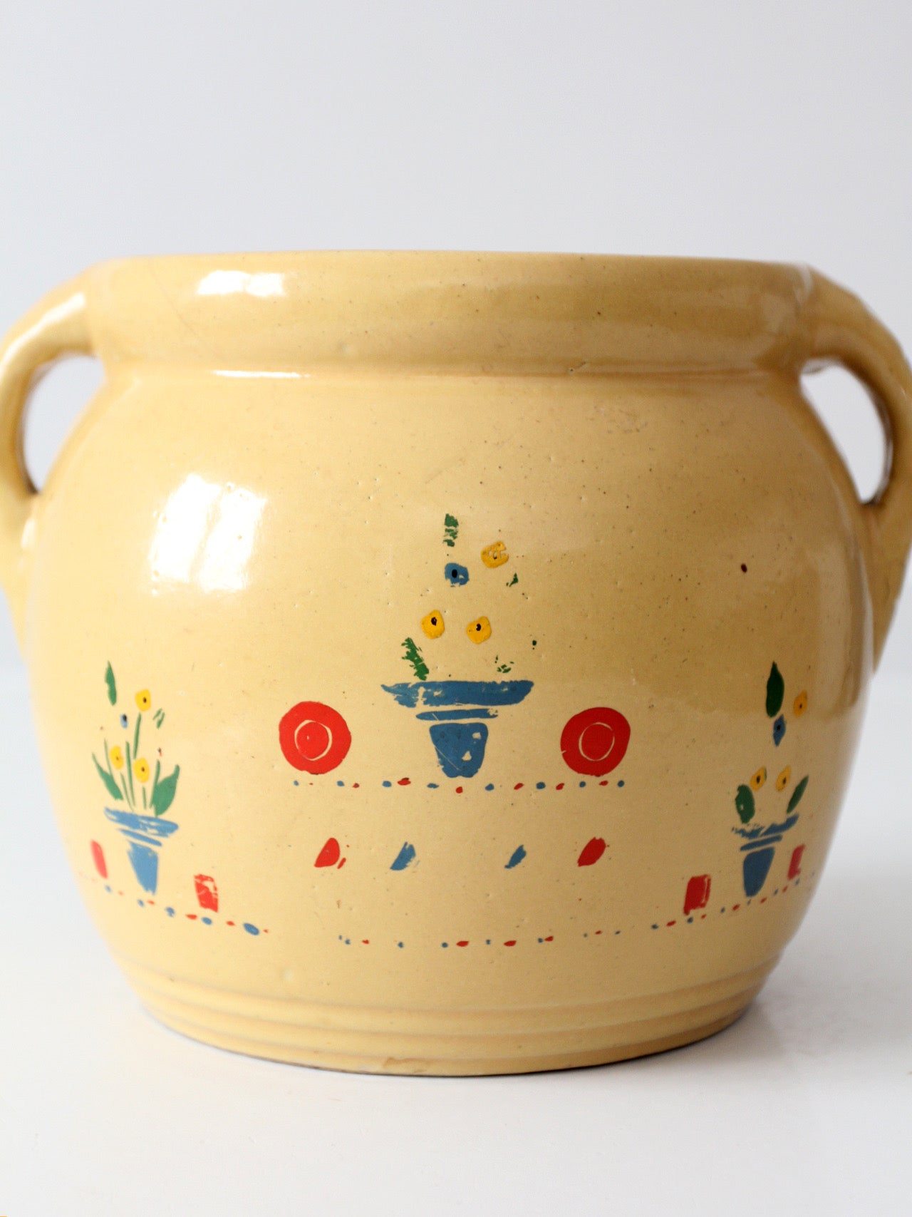 vintage yellow ceramic cookie jar vase with floral design