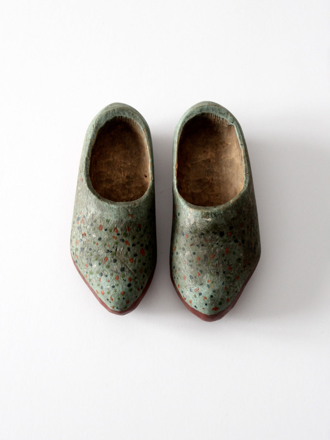 antique painted wooden clogs pair