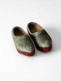 antique painted wooden clogs pair