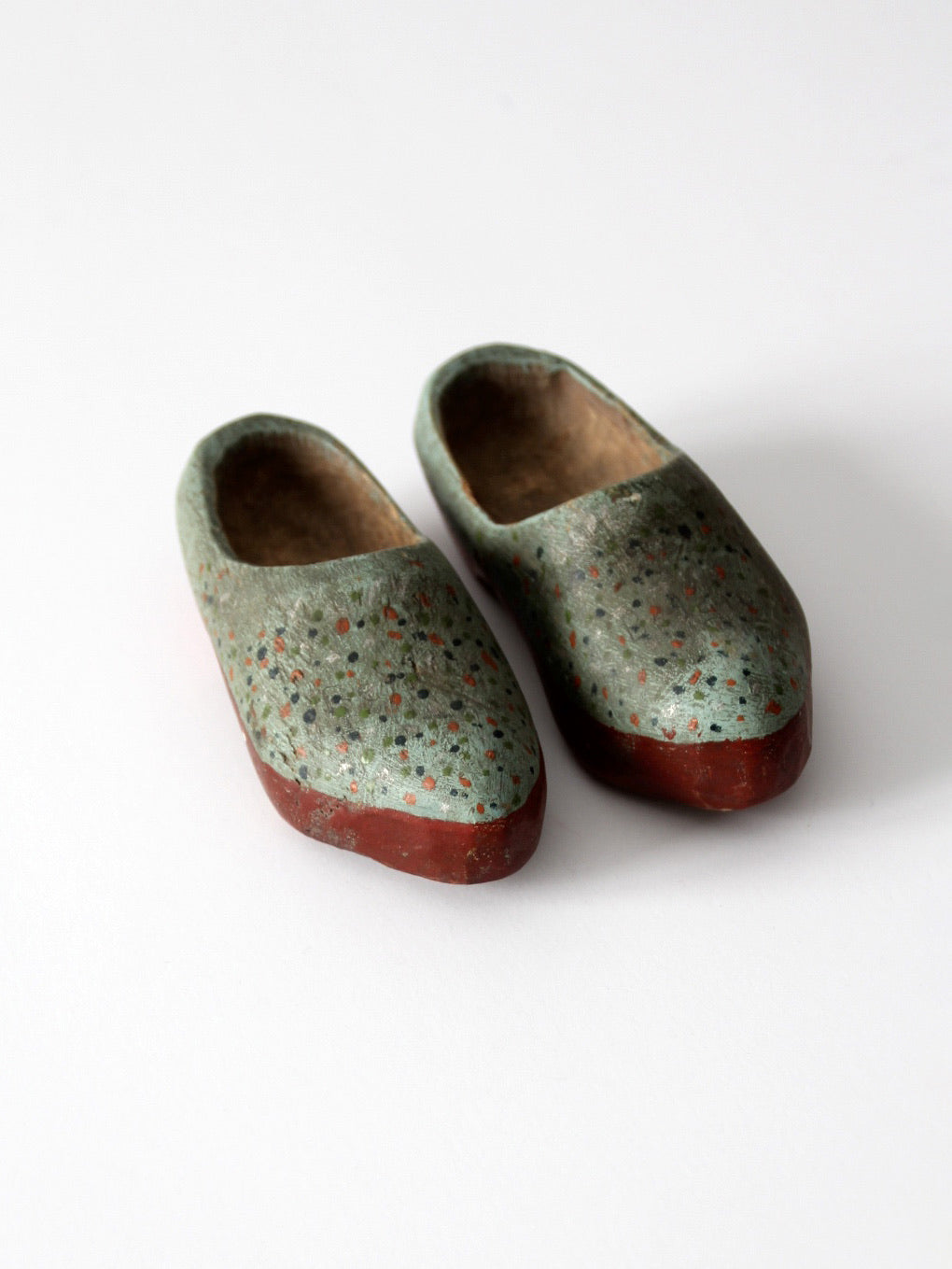 antique painted wooden clogs pair
