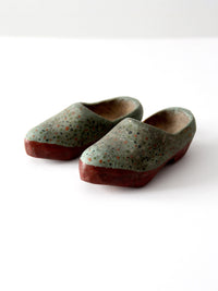 antique painted wooden clogs pair