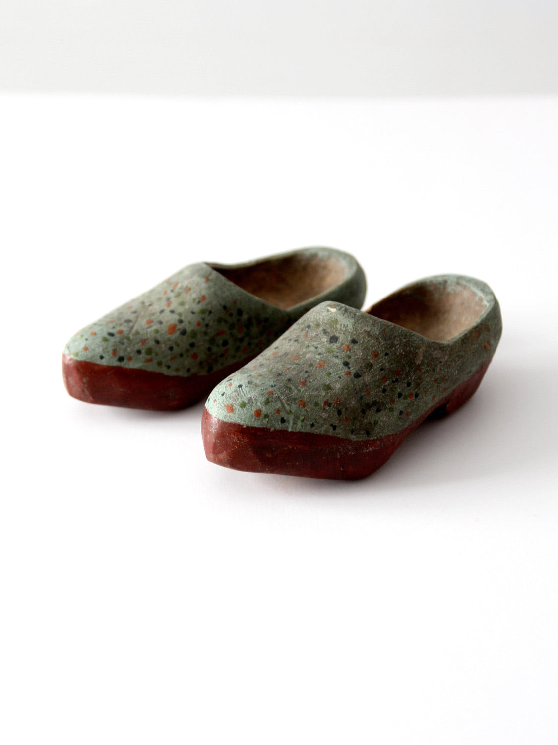 antique painted wooden clogs pair