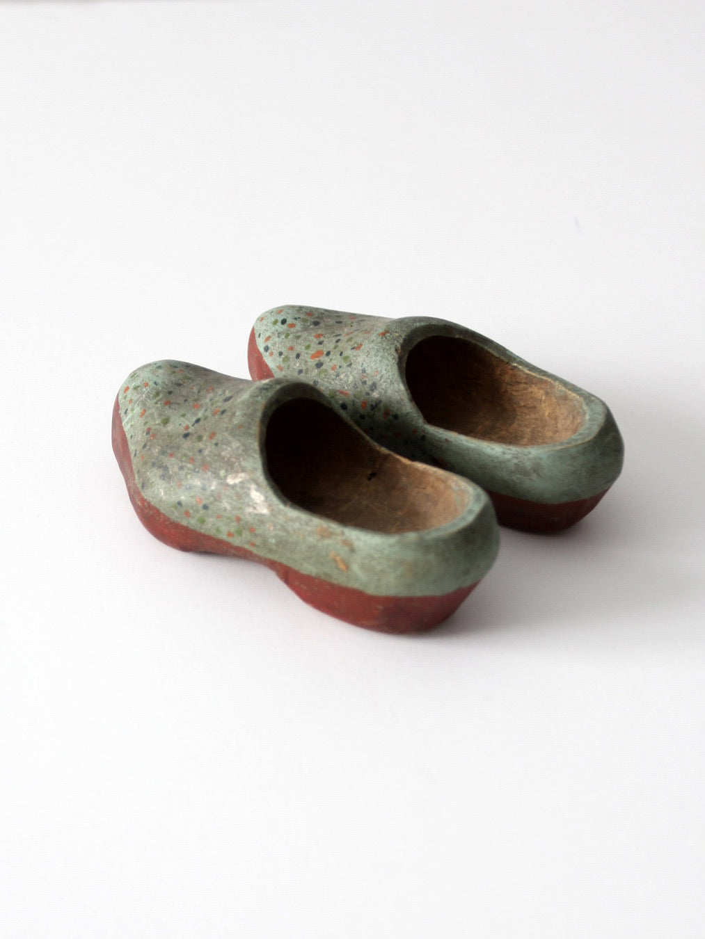 antique painted wooden clogs pair