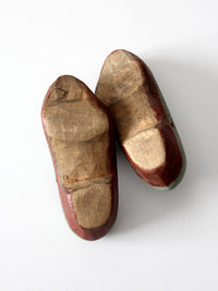 antique painted wooden clogs pair