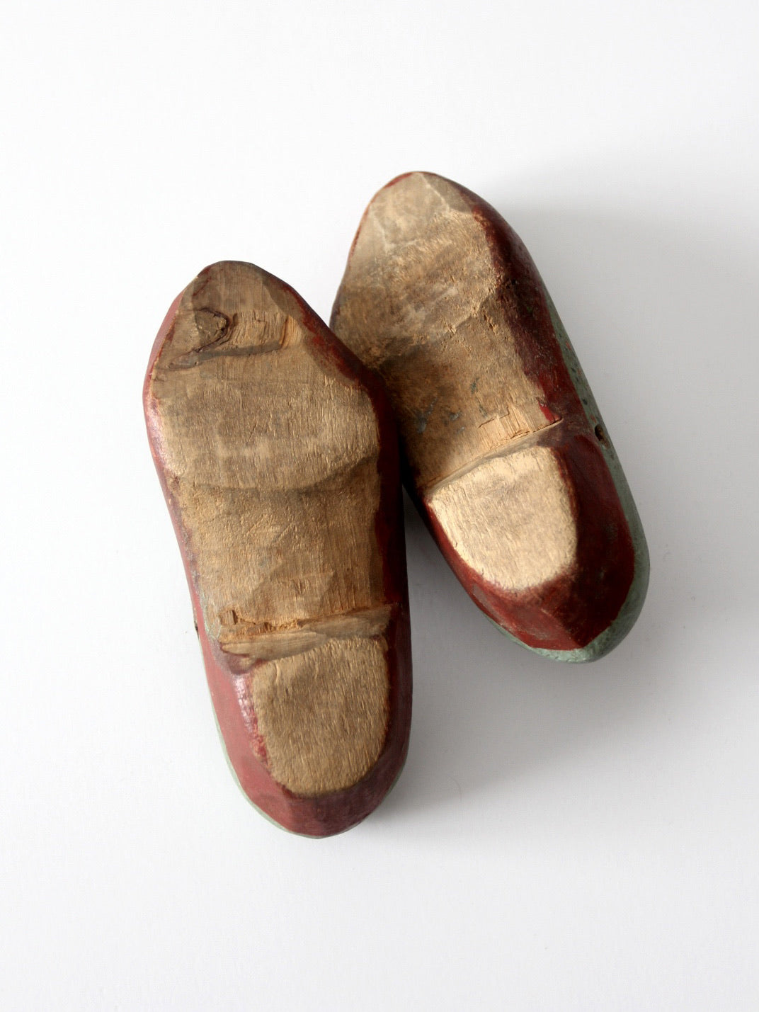 antique painted wooden clogs pair