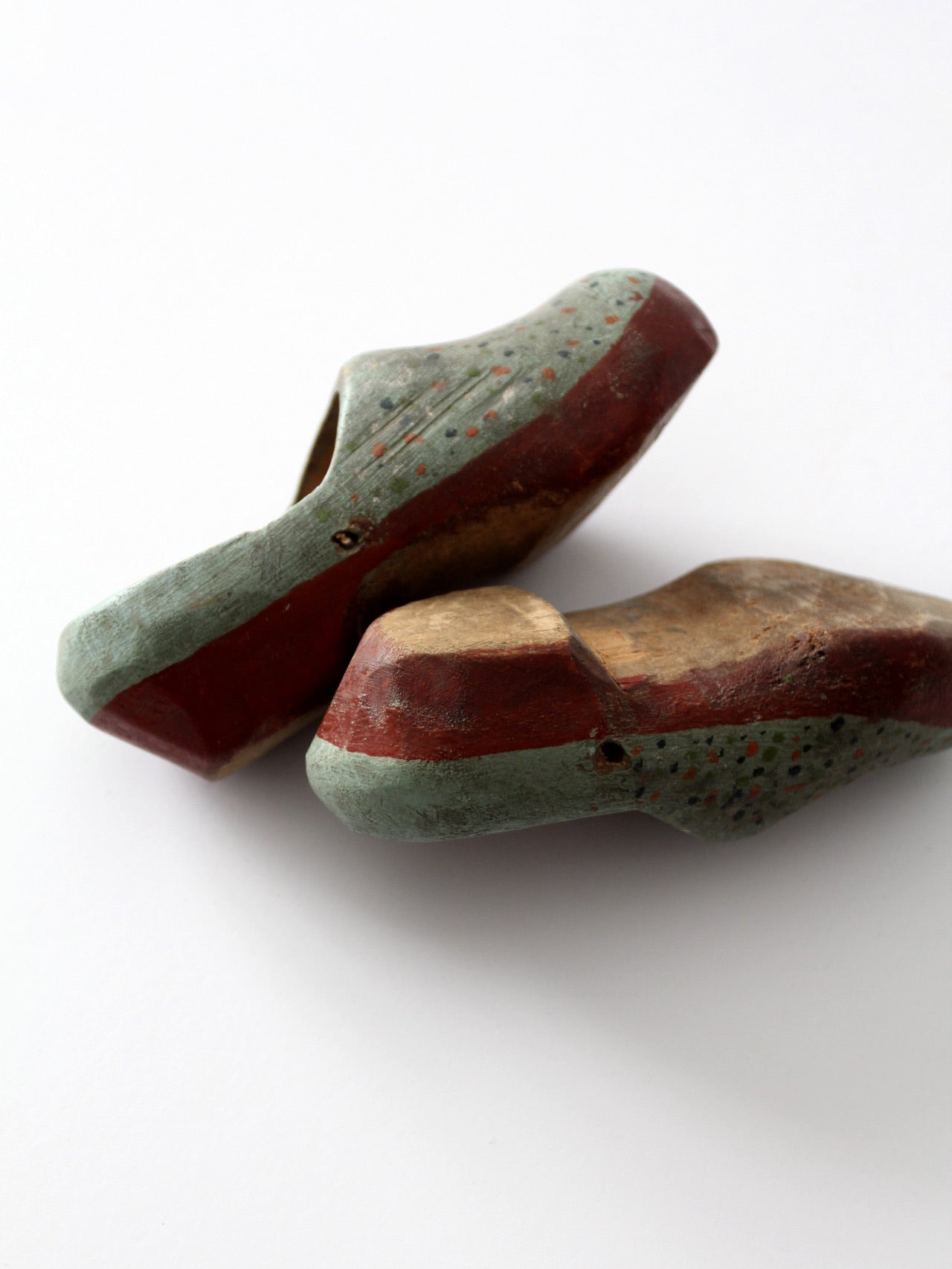 antique painted wooden clogs pair