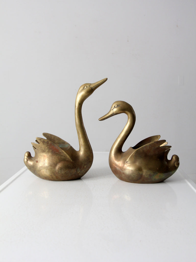 vintage brass swan planter vases pair