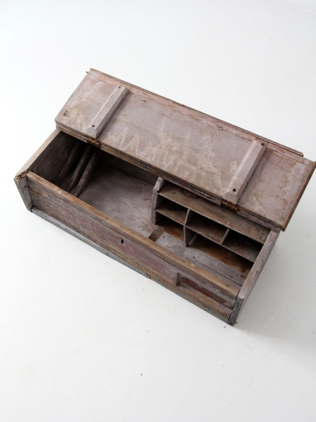 antique primitive wooden desktop storage chest