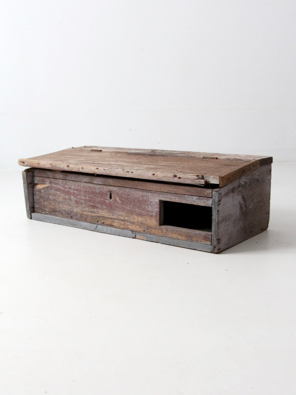 antique primitive wooden desktop storage chest