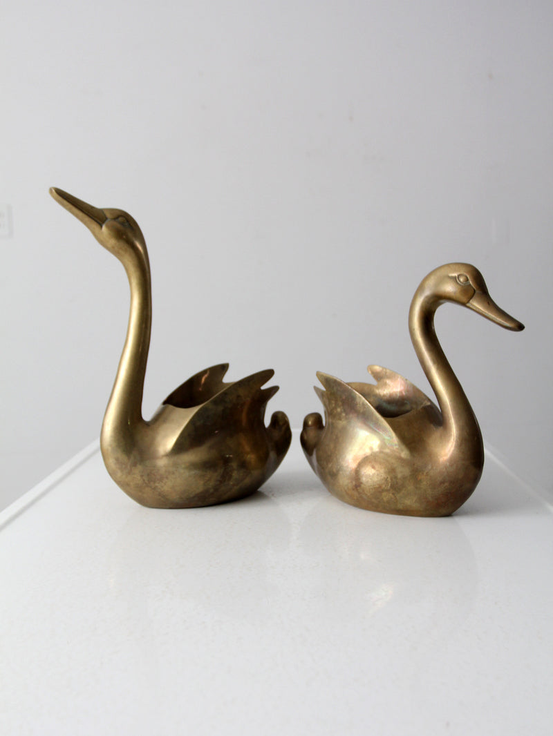 vintage brass swan planter vases pair