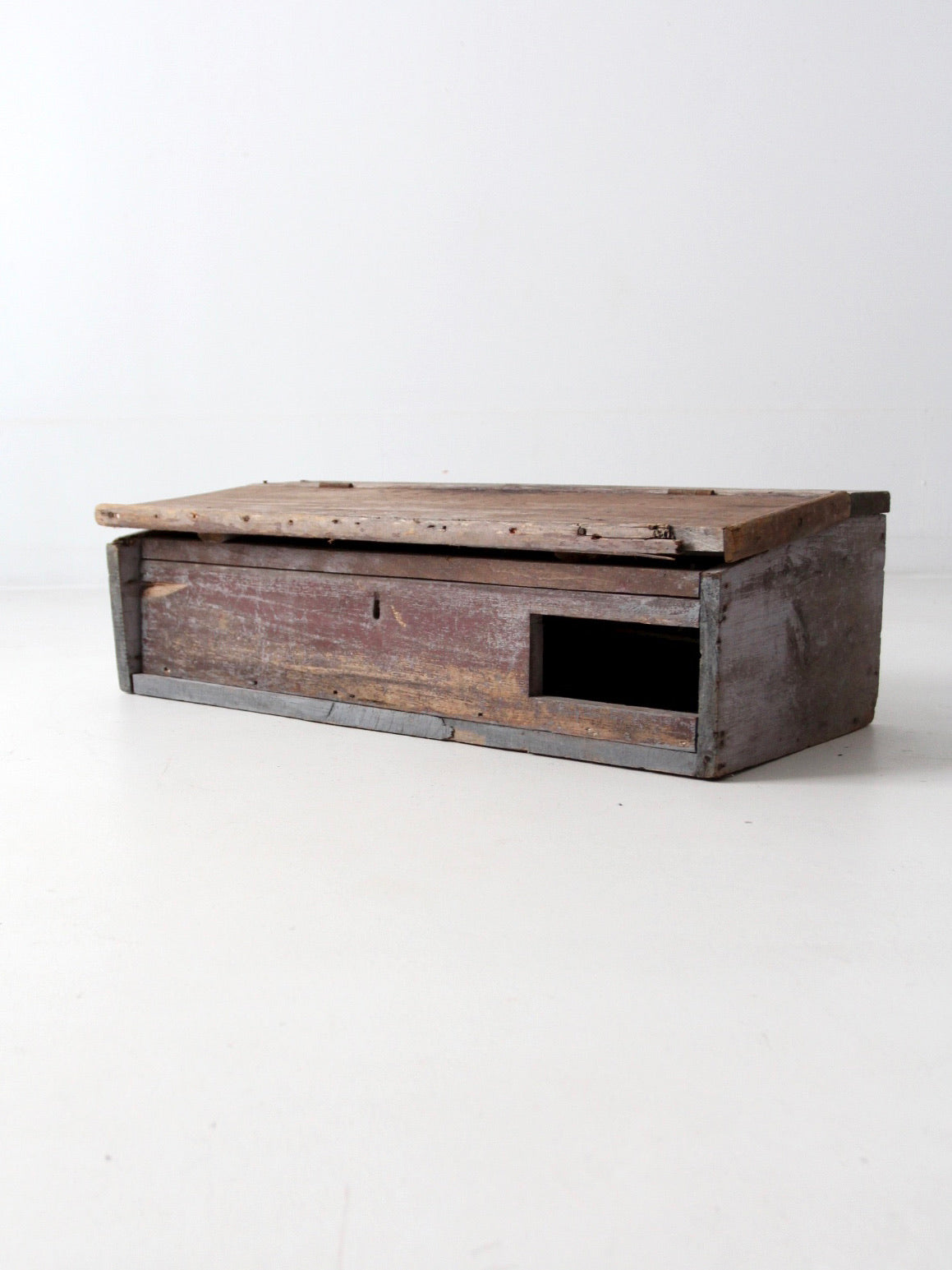 antique primitive wooden desktop storage chest