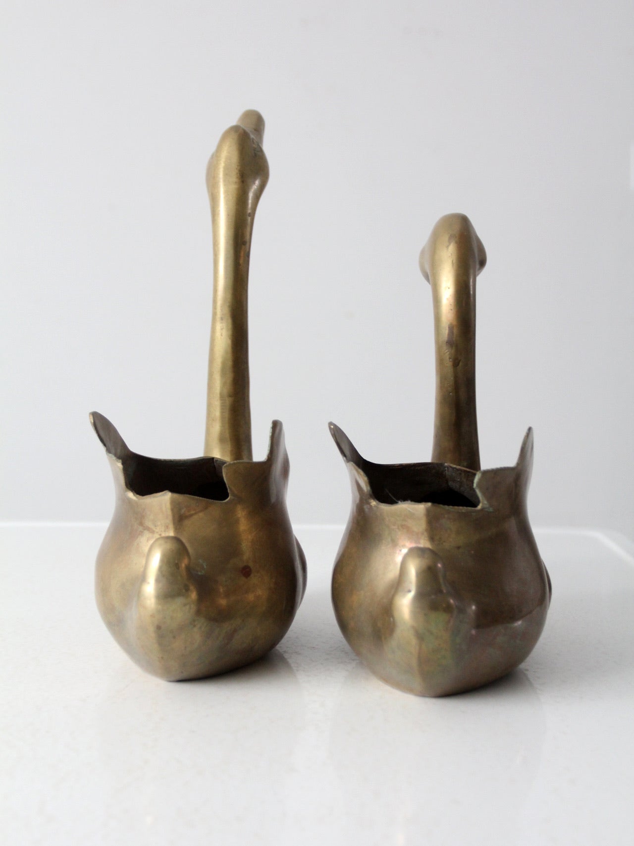 vintage brass swan planter vases pair