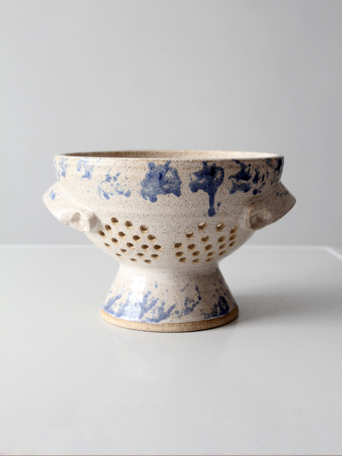 vintage handmade studio pottery colander | 1986
