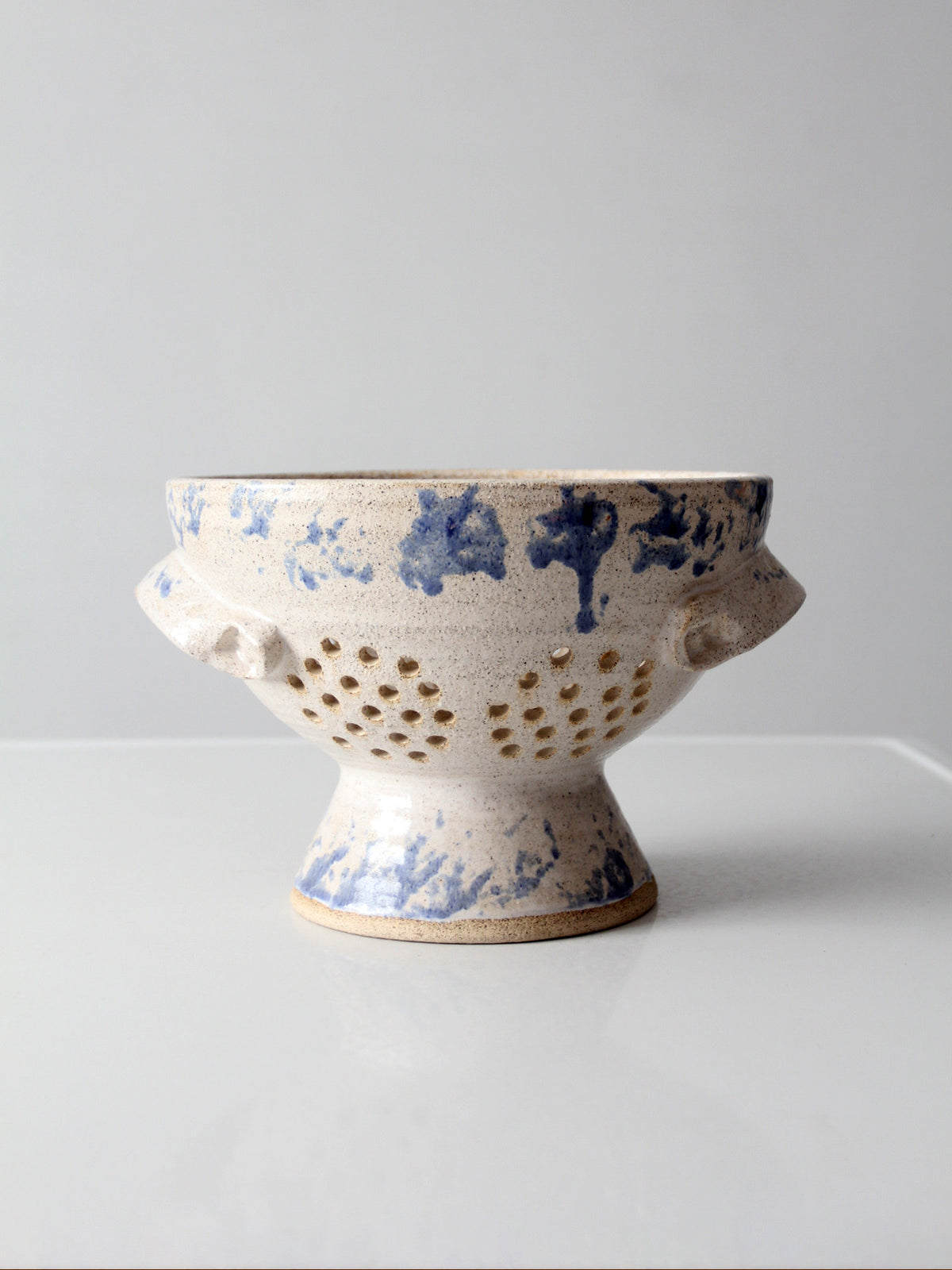 vintage handmade studio pottery colander | 1986