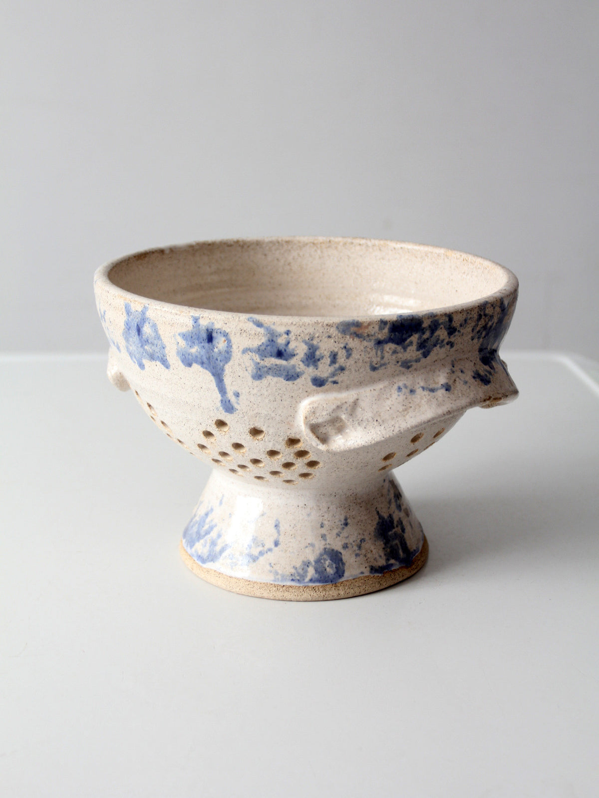 vintage handmade studio pottery colander | 1986