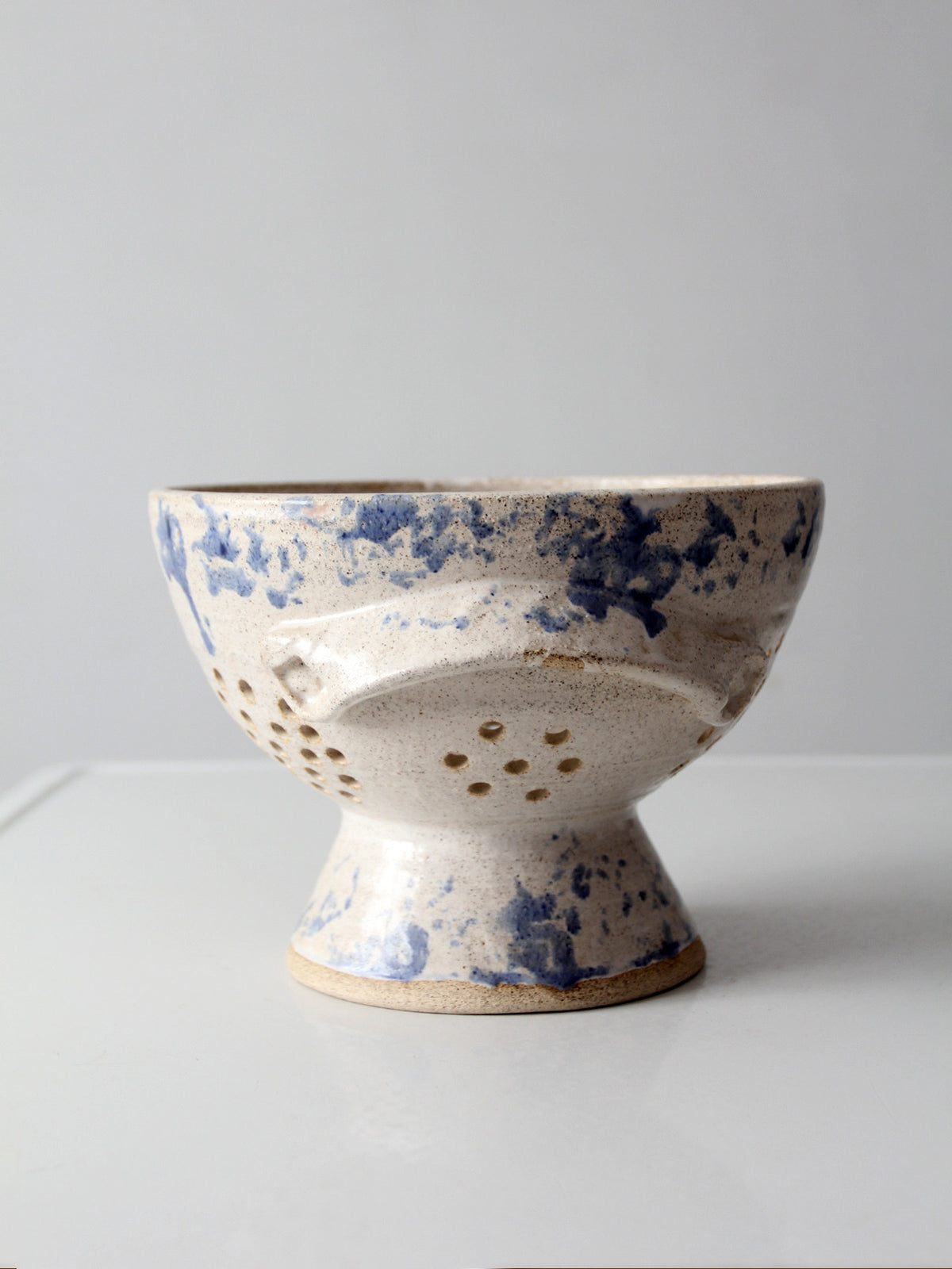 vintage handmade studio pottery colander | 1986