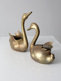 vintage brass swan planter vases pair