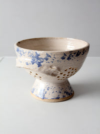 vintage handmade studio pottery colander | 1986