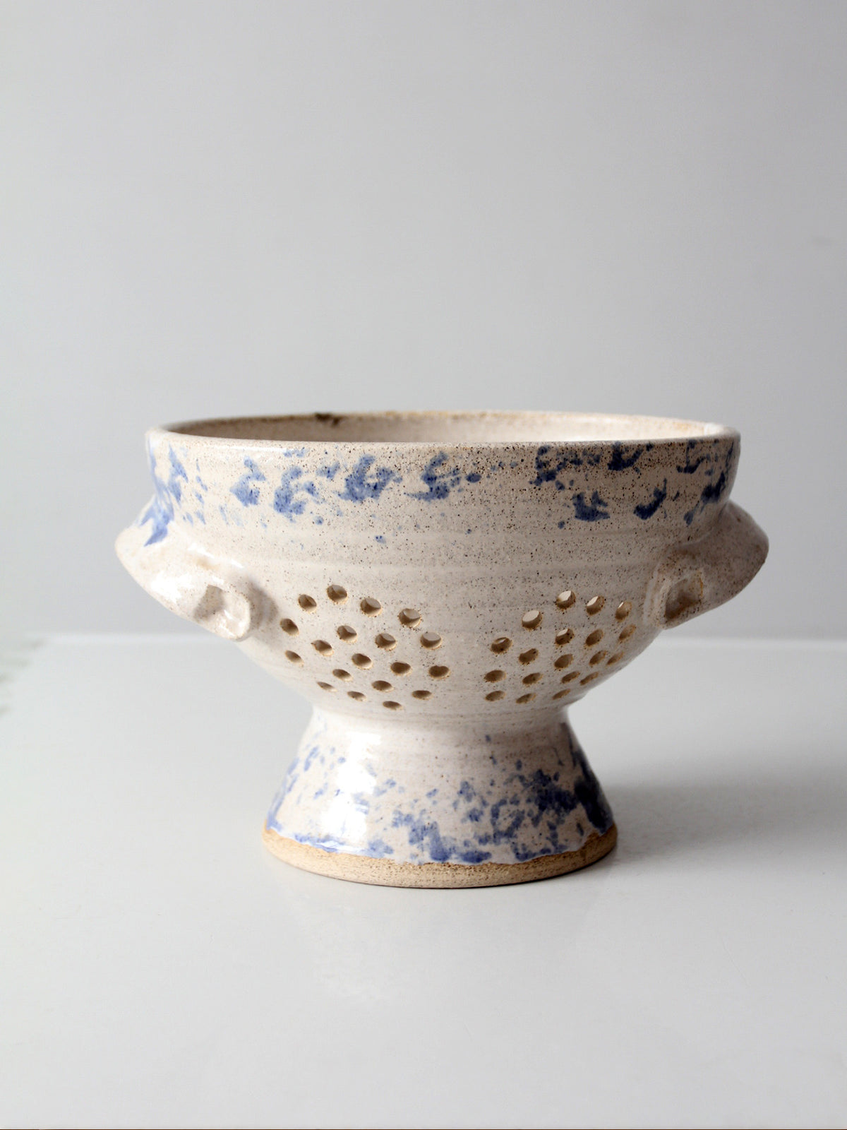 vintage handmade studio pottery colander | 1986