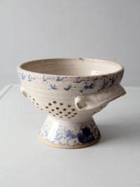 vintage handmade studio pottery colander | 1986