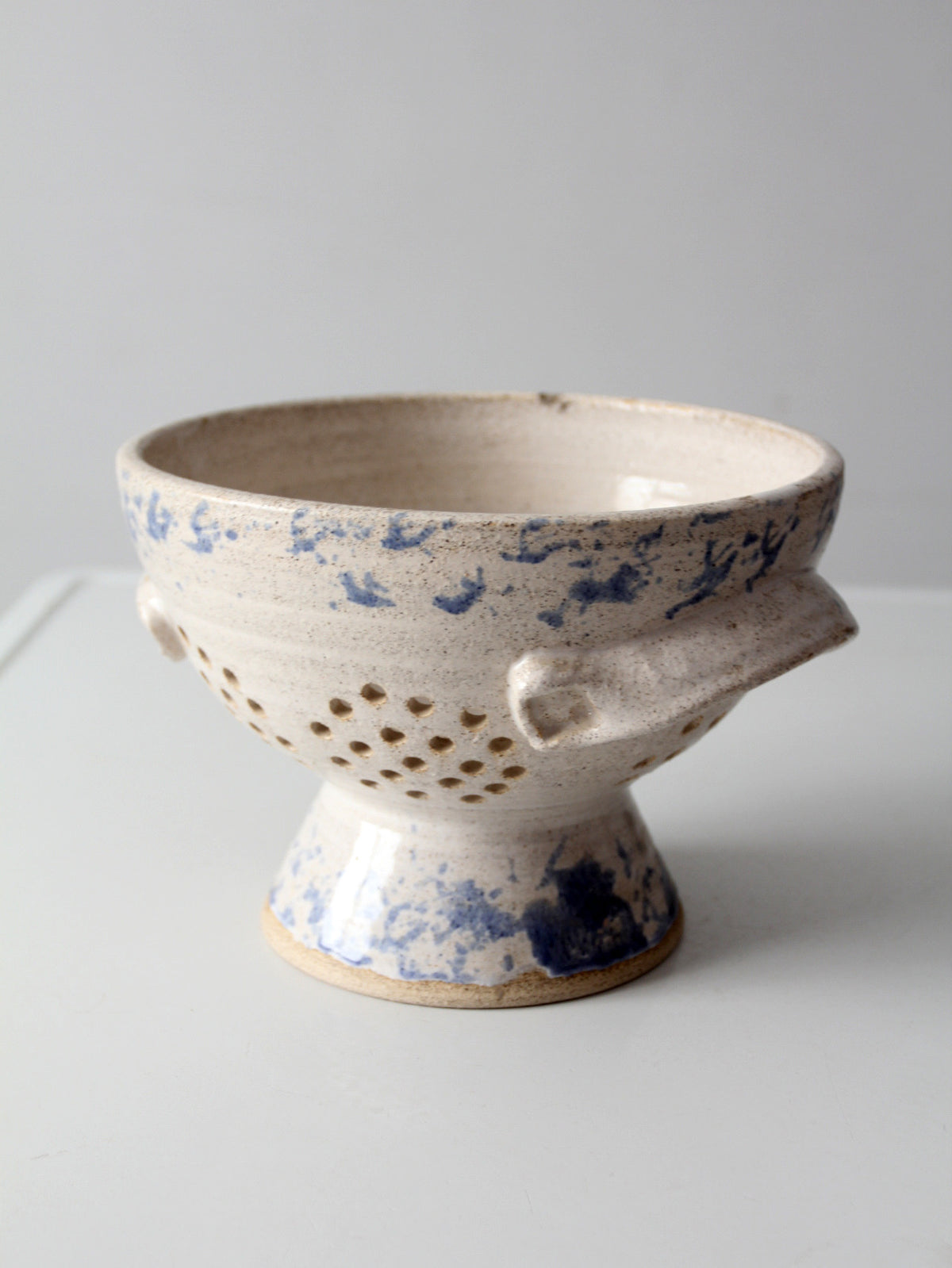 vintage handmade studio pottery colander | 1986