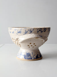 vintage handmade studio pottery colander | 1986