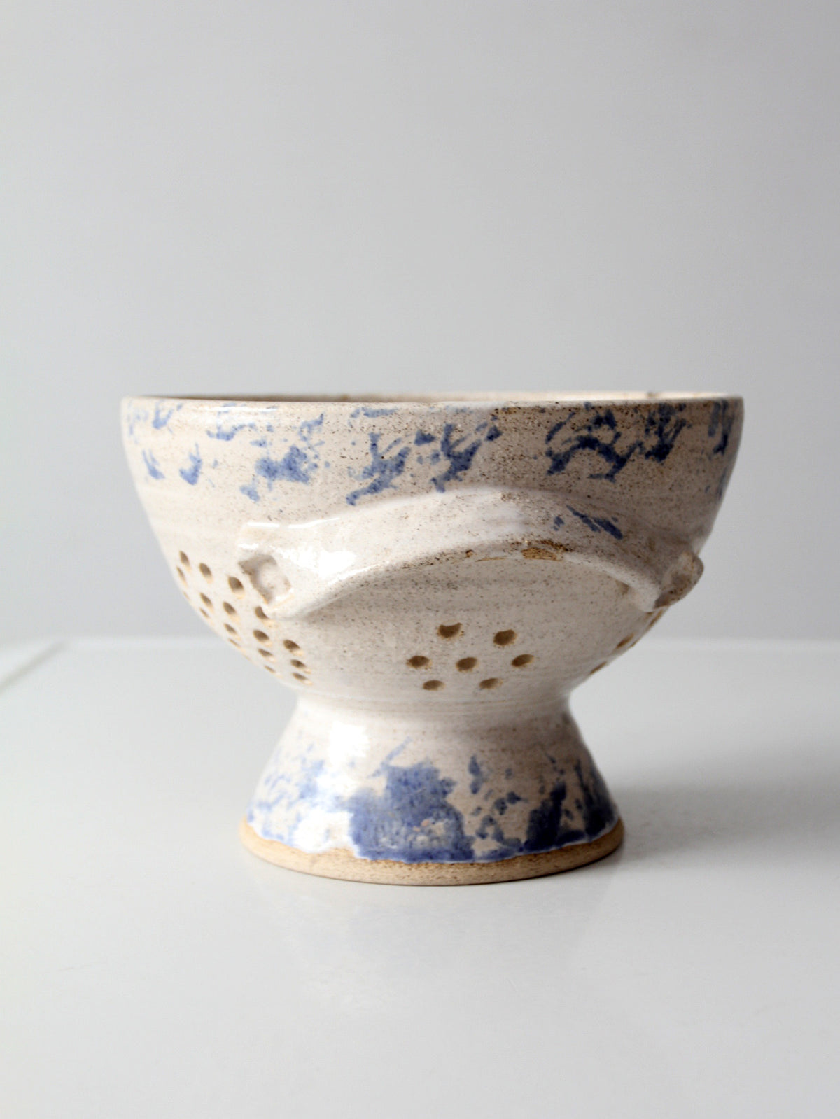 vintage handmade studio pottery colander | 1986