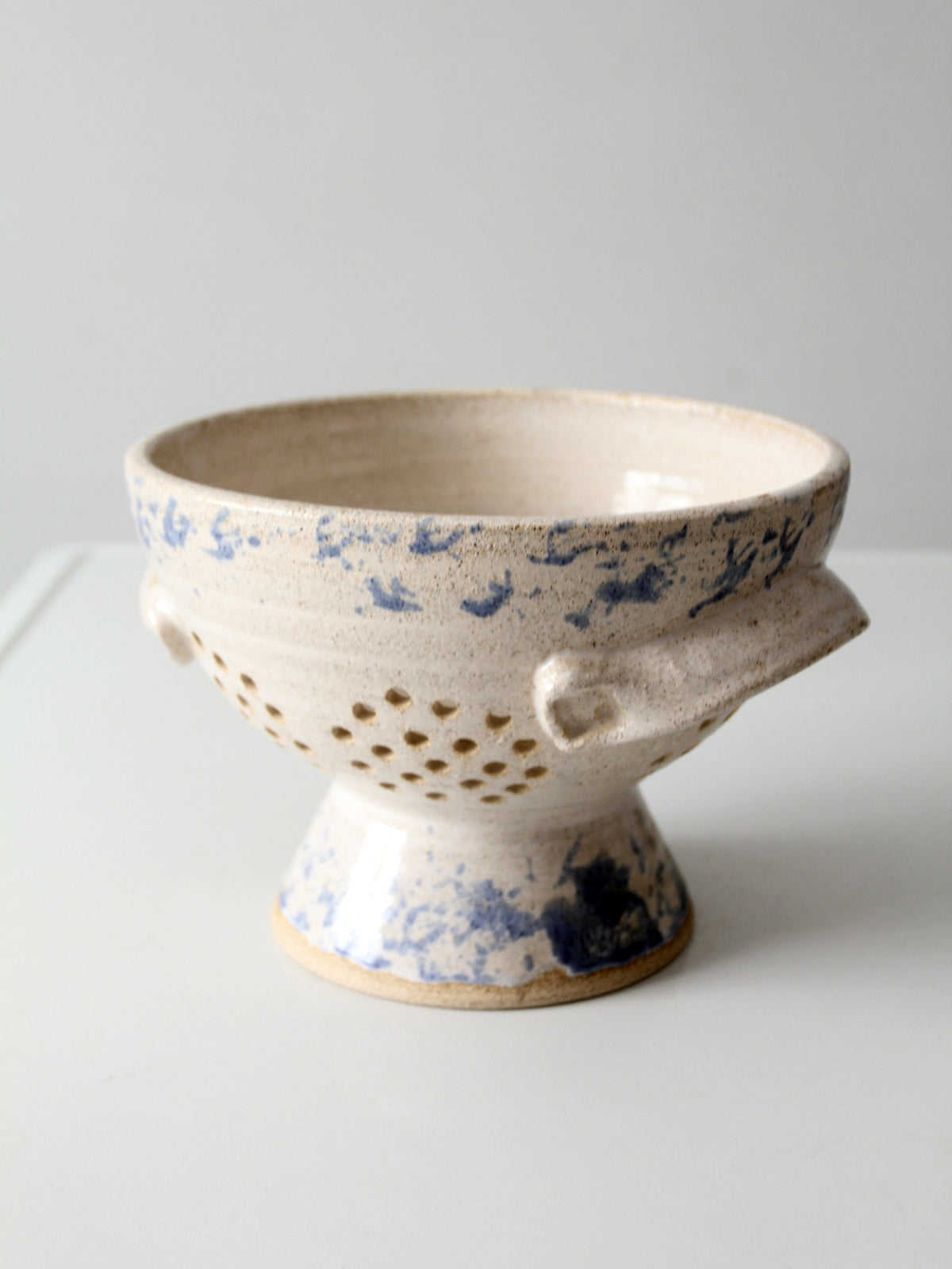 vintage handmade studio pottery colander | 1986