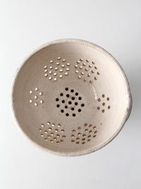 vintage handmade studio pottery colander | 1986