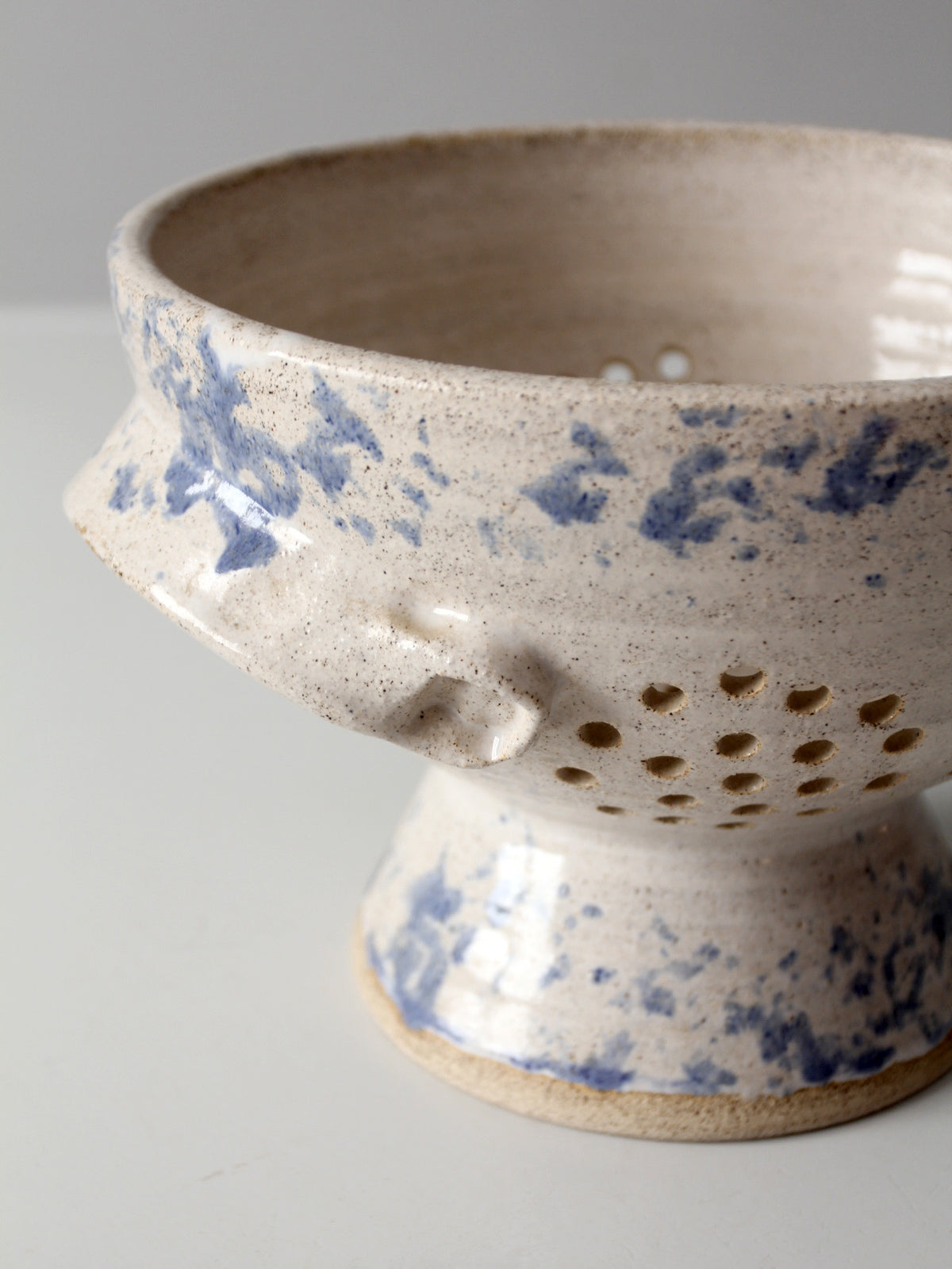 vintage handmade studio pottery colander | 1986