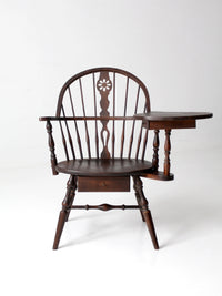 antique Windsor writing armchair with desk and drawers