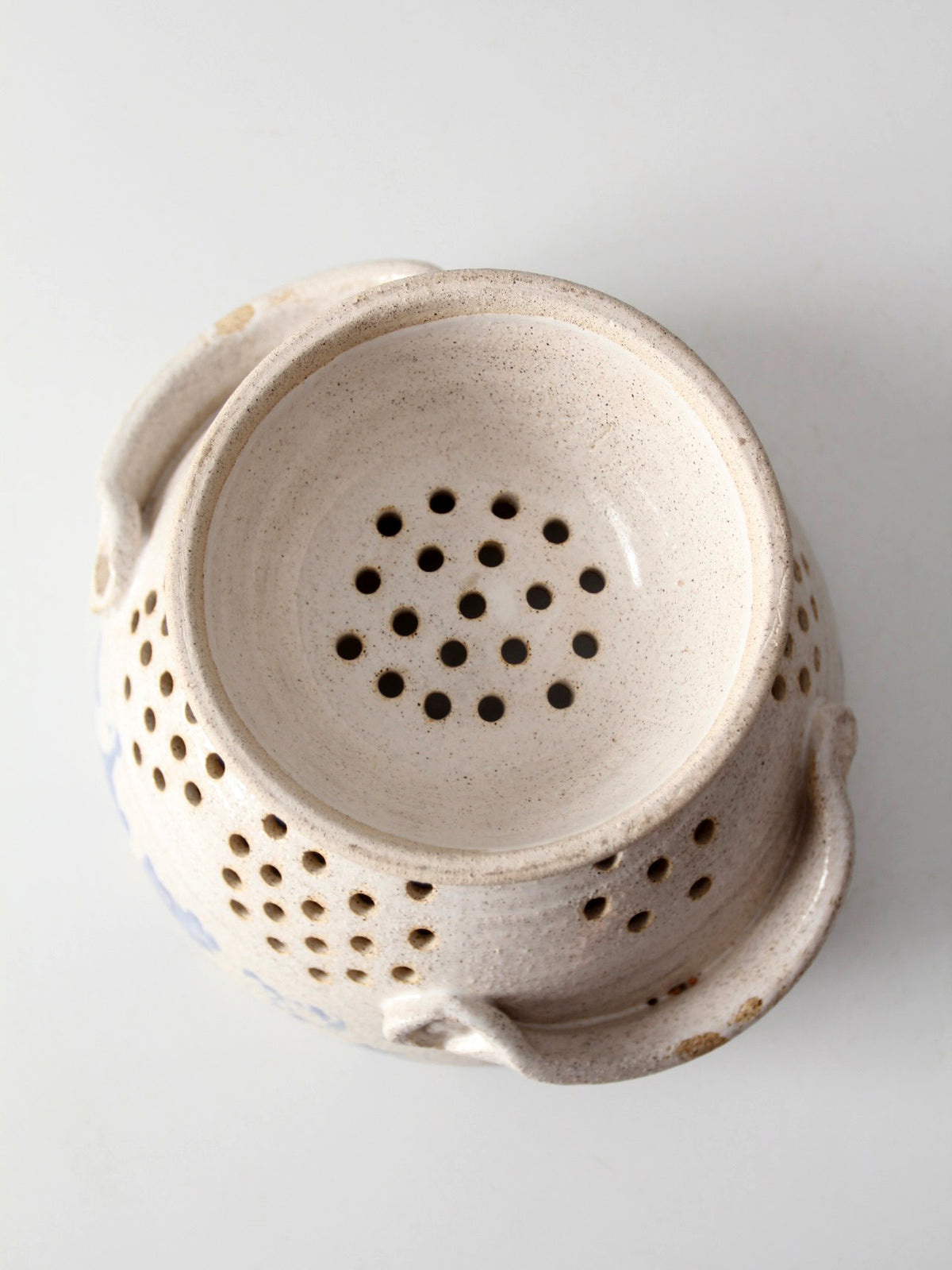 vintage handmade studio pottery colander | 1986