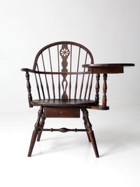 antique Windsor writing armchair with desk and drawers