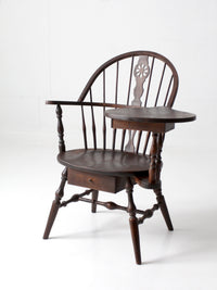 antique Windsor writing armchair with desk and drawers