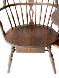 antique Windsor writing armchair with desk and drawers