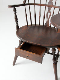 antique Windsor writing armchair with desk and drawers