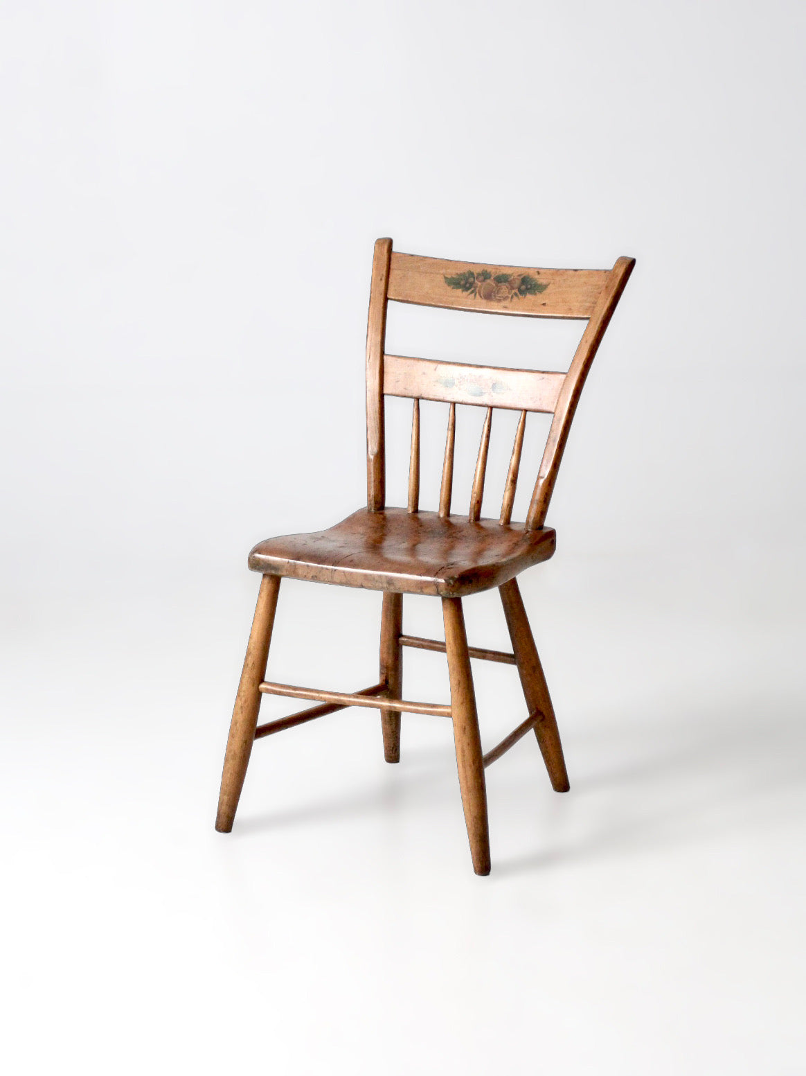 antique stenciled spindle back country chair
