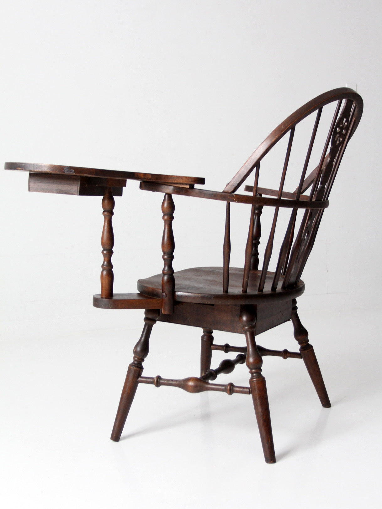 antique Windsor writing armchair with desk and drawers