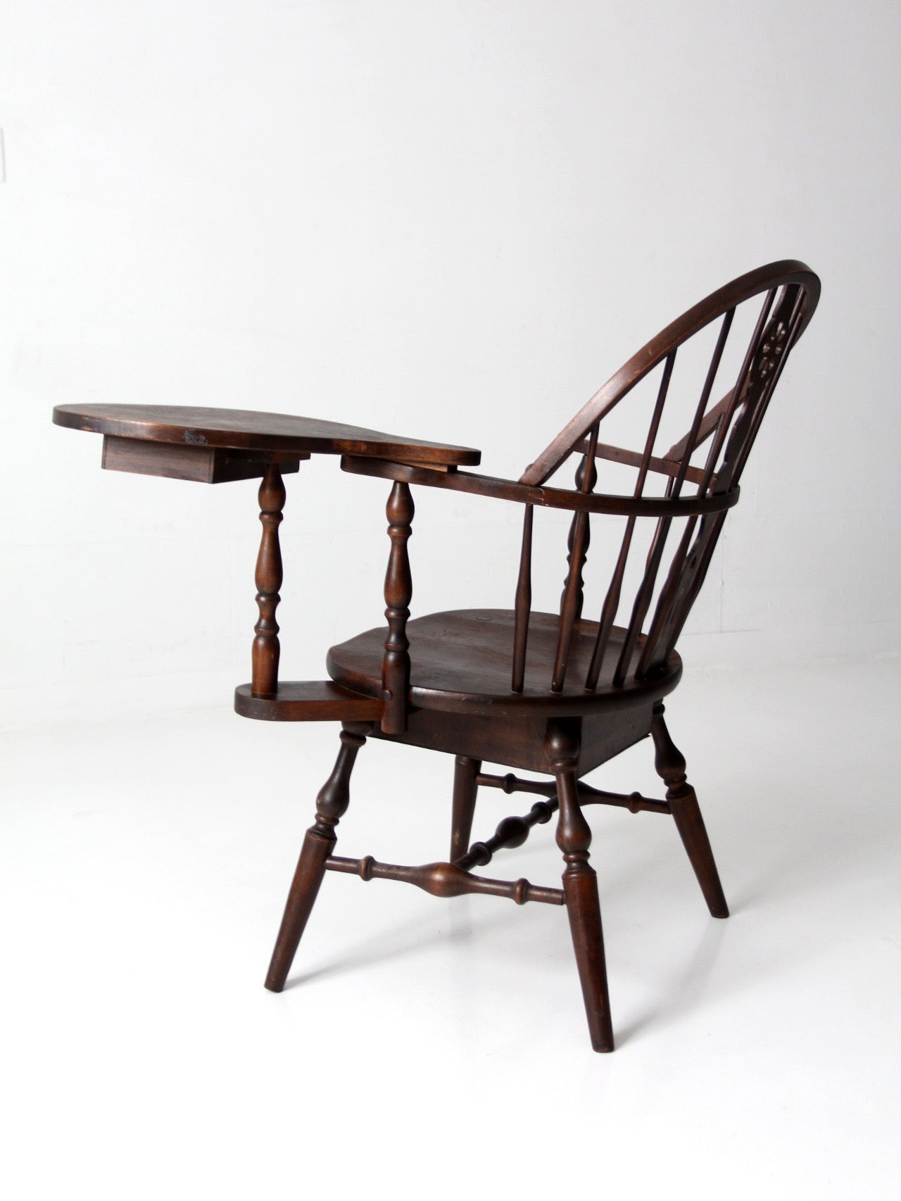 antique Windsor writing armchair with desk and drawers