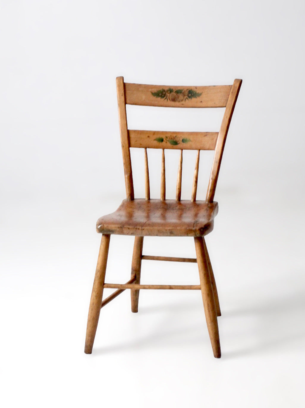 antique stenciled spindle back country chair