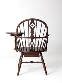 antique Windsor writing armchair with desk and drawers