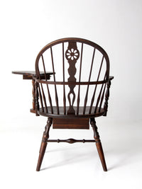 antique Windsor writing armchair with desk and drawers