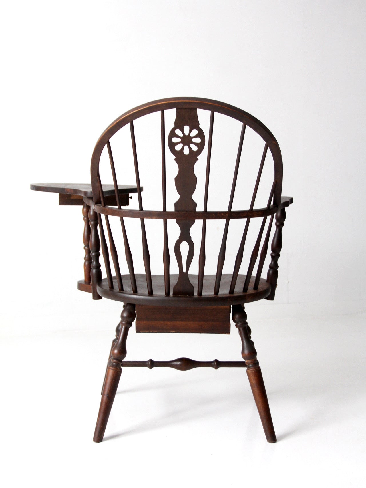 antique Windsor writing armchair with desk and drawers