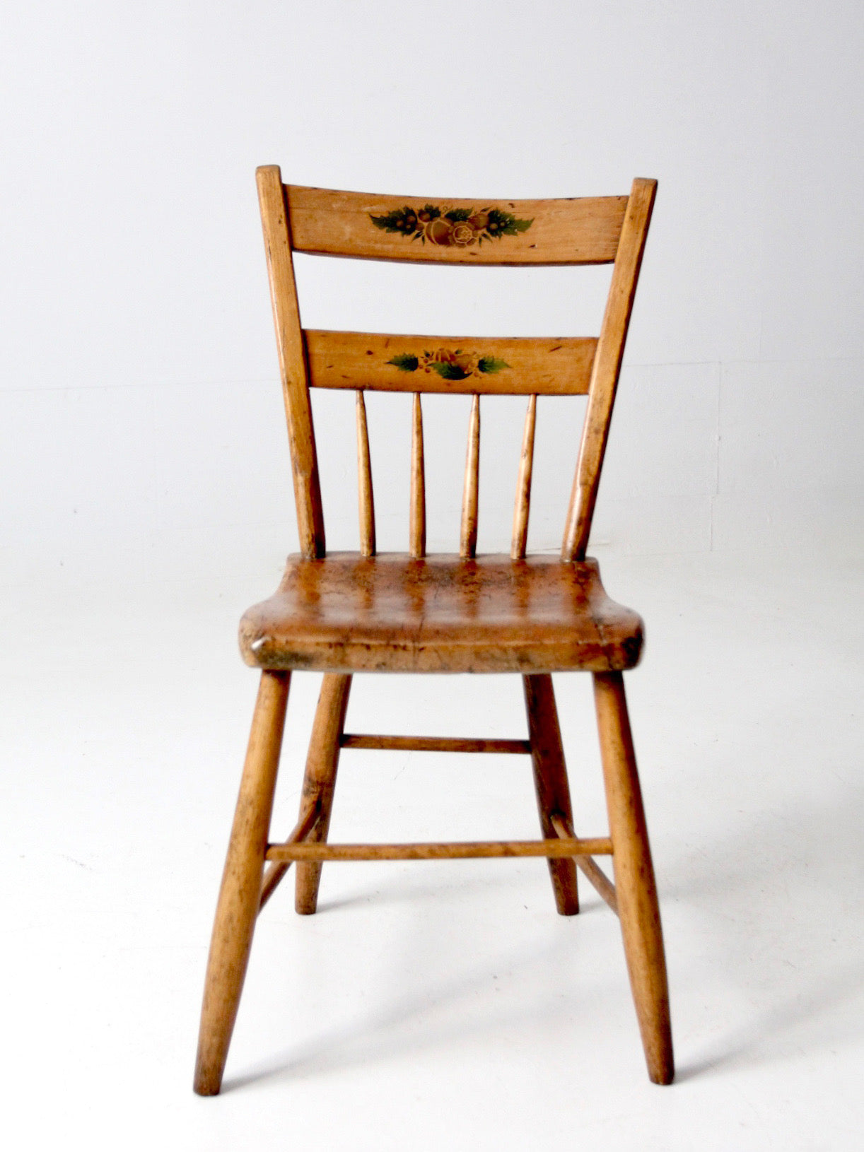 antique stenciled spindle back country chair