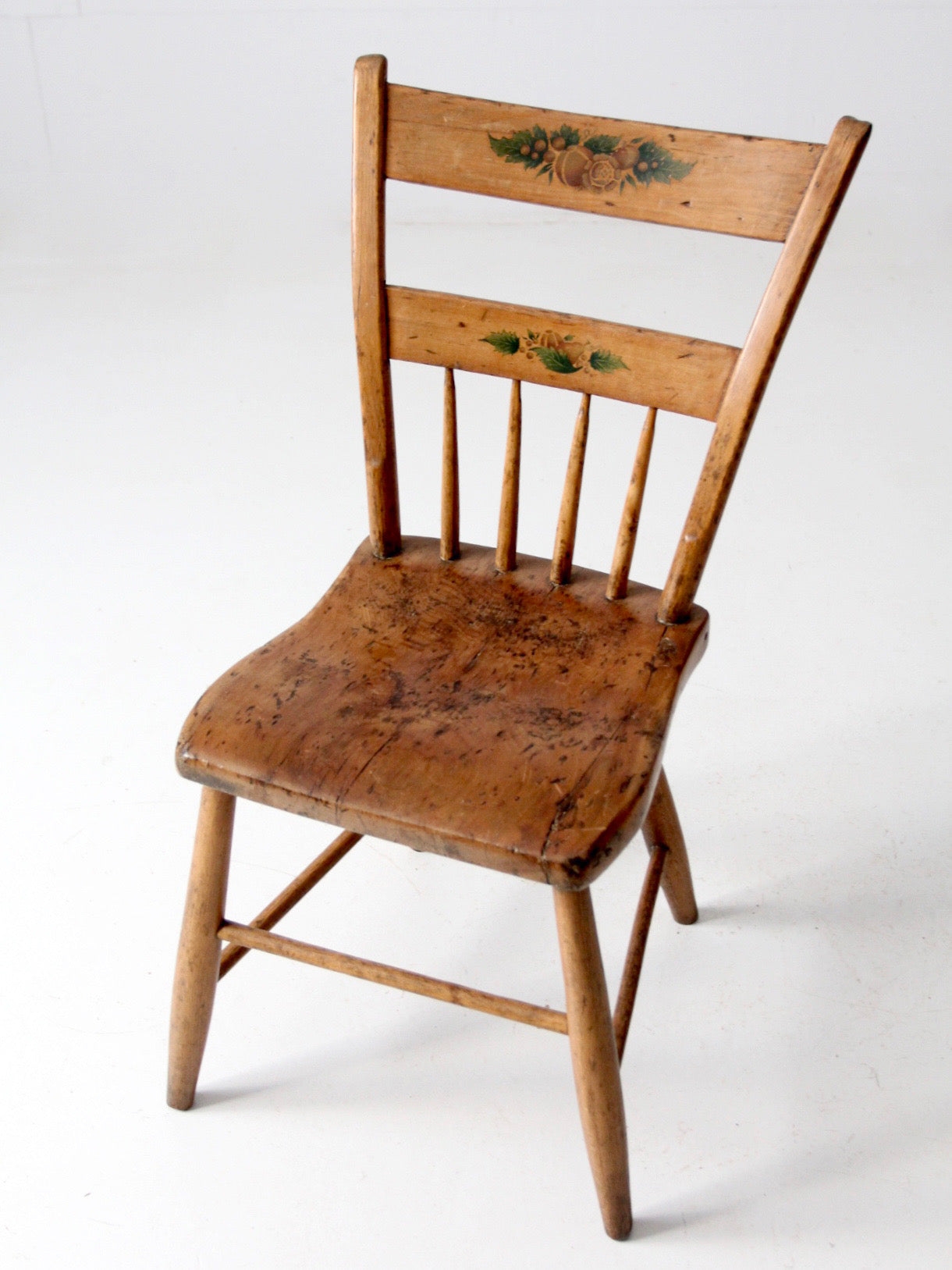 antique stenciled spindle back country chair