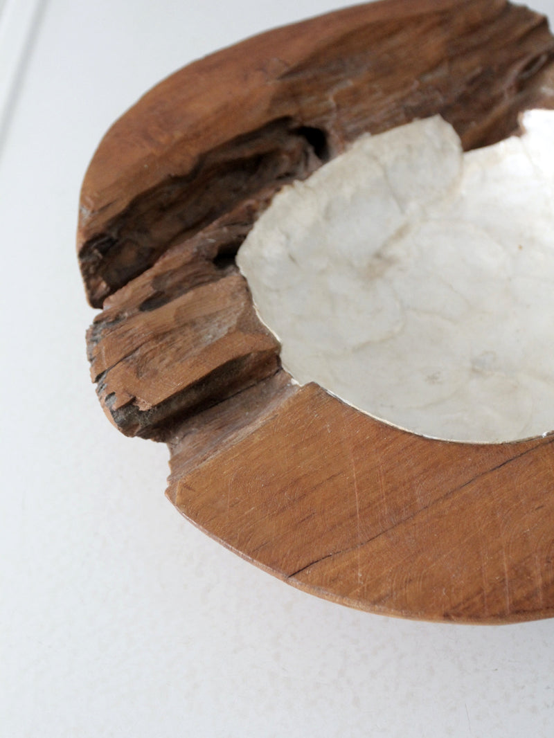 vintage teak & capiz bowl