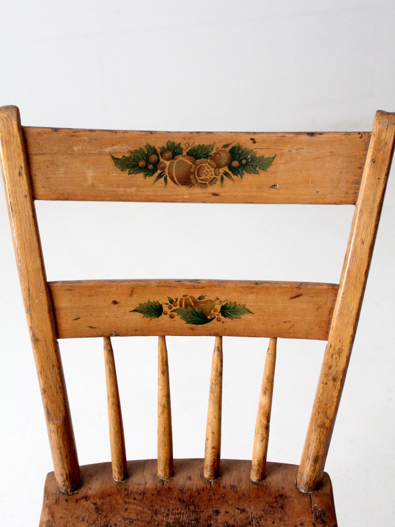 antique stenciled spindle back country chair